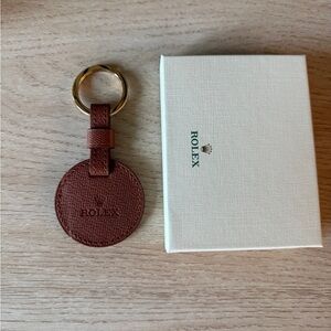 Rolex Tan Leather Keychain with Gold Ring